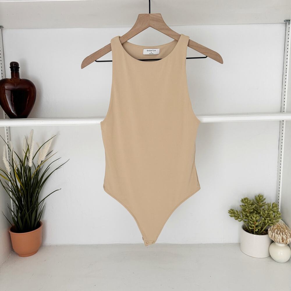 Aritzia Babaton Nude Tan High Neck Contour '90s Bodysuit Size M